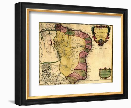 1719 Map of Brazil, Showing Geographic Definition on the Coast-null-Framed Art Print