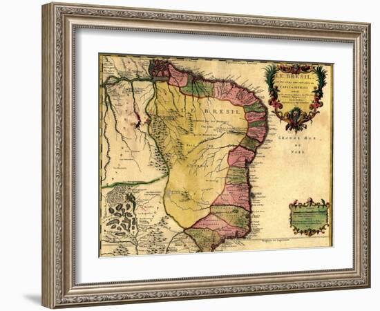 1719 Map of Brazil, Showing Geographic Definition on the Coast-null-Framed Art Print