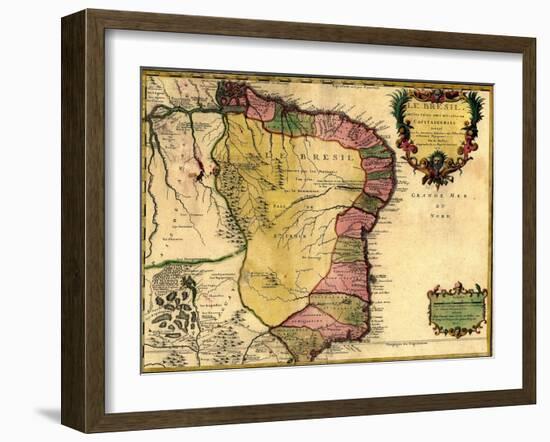 1719 Map of Brazil, Showing Geographic Definition on the Coast-null-Framed Art Print