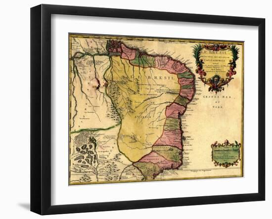 1719 Map of Brazil, Showing Geographic Definition on the Coast-null-Framed Art Print