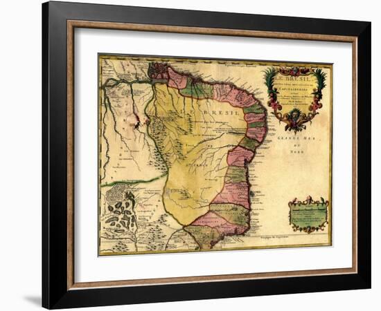 1719 Map of Brazil, Showing Geographic Definition on the Coast-null-Framed Art Print