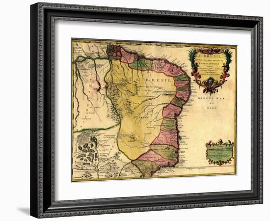 1719 Map of Brazil, Showing Geographic Definition on the Coast-null-Framed Art Print