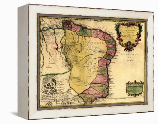 1719 Map of Brazil, Showing Geographic Definition on the Coast-null-Framed Stretched Canvas