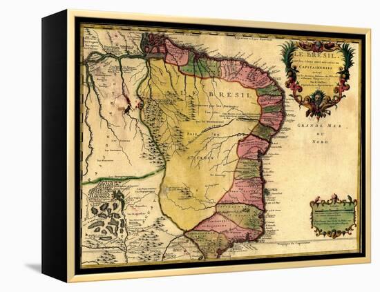 1719 Map of Brazil, Showing Geographic Definition on the Coast-null-Framed Stretched Canvas