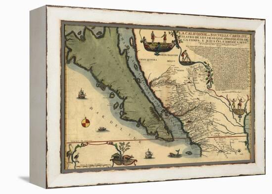 1720 Map of Baja California and Northwest Mexico, Showing California as an Island-null-Framed Stretched Canvas