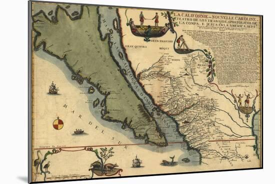 1720 Map of Baja California and Northwest Mexico, Showing California as an Island-null-Mounted Art Print