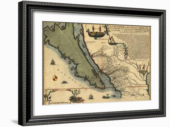 1720 Map of Baja California and Northwest Mexico, Showing California as an Island-null-Framed Art Print