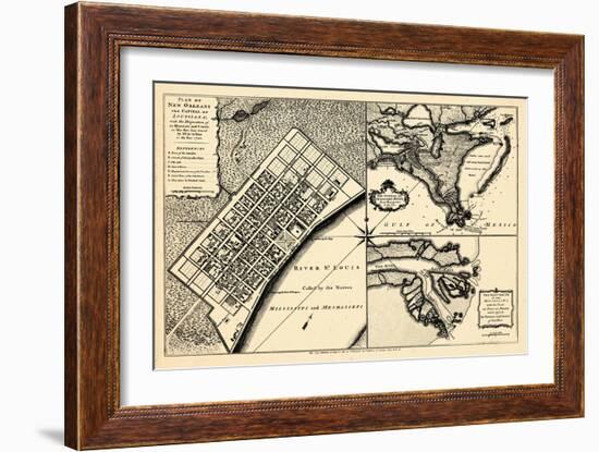 1720, New Orleans Bird's Eye View, Louisiana, United States-null-Framed Giclee Print