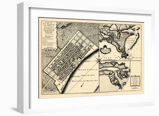 1720, New Orleans Bird's Eye View, Louisiana, United States-null-Framed Giclee Print