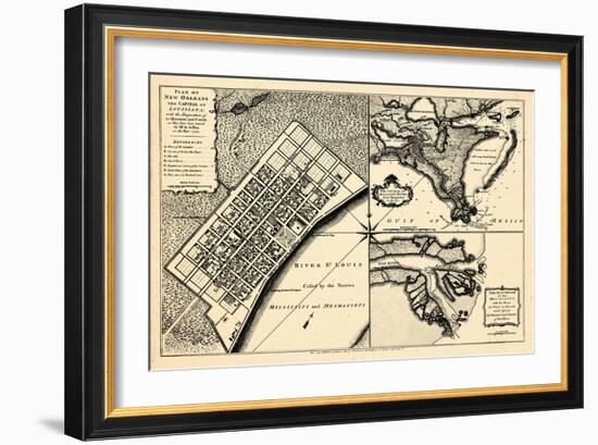 1720, New Orleans Bird's Eye View, Louisiana, United States-null-Framed Giclee Print