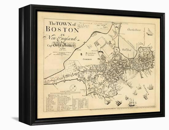 1722, Boston Captain John Bonner Survey Reprinted 1867, Massachusetts, United States-null-Framed Premier Image Canvas