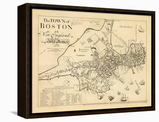 1722, Boston Captain John Bonner Survey Reprinted 1867, Massachusetts, United States-null-Framed Premier Image Canvas