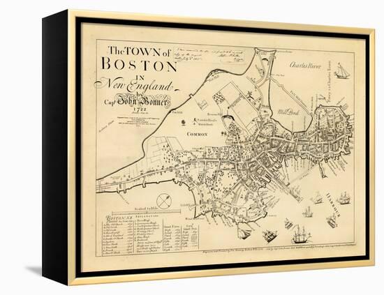 1722, Boston Captain John Bonner Survey Reprinted 1867, Massachusetts, United States-null-Framed Premier Image Canvas