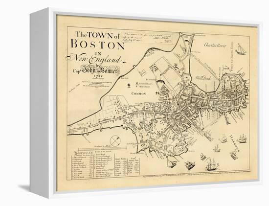 1722, Boston Captain John Bonner Survey Reprinted 1867, Massachusetts, United States-null-Framed Premier Image Canvas