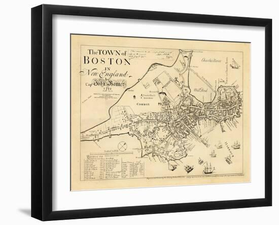 1722, Boston Captain John Bonner Survey Reprinted 1867, Massachusetts, United States-null-Framed Premium Giclee Print