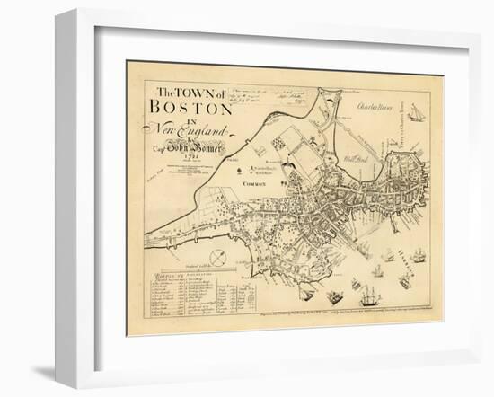 1722, Boston Captain John Bonner Survey Reprinted 1867, Massachusetts, United States-null-Framed Premium Giclee Print