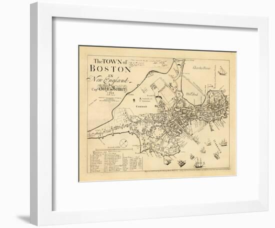 1722, Boston Captain John Bonner Survey Reprinted 1867, Massachusetts, United States-null-Framed Giclee Print