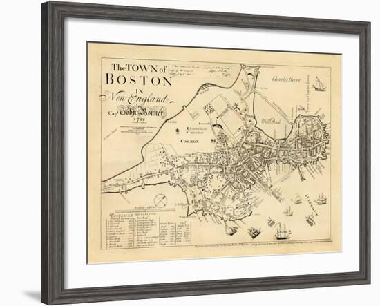 1722, Boston Captain John Bonner Survey Reprinted 1867, Massachusetts, United States-null-Framed Giclee Print