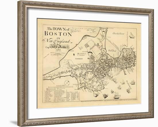 1722, Boston Captain John Bonner Survey Reprinted 1867, Massachusetts, United States-null-Framed Giclee Print