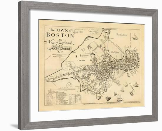 1722, Boston Captain John Bonner Survey Reprinted 1867, Massachusetts, United States-null-Framed Giclee Print