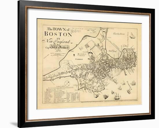 1722, Boston Captain John Bonner Survey Reprinted 1867, Massachusetts, United States-null-Framed Giclee Print