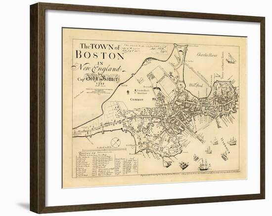 1722, Boston Captain John Bonner Survey Reprinted 1867, Massachusetts, United States-null-Framed Giclee Print