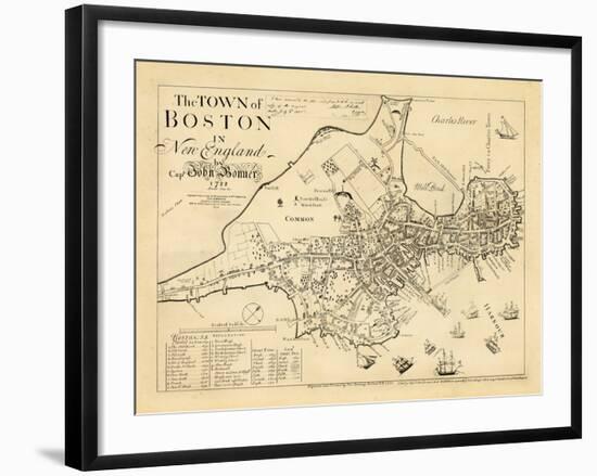 1722, Boston Captain John Bonner Survey Reprinted 1867, Massachusetts, United States-null-Framed Giclee Print