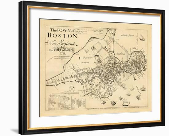 1722, Boston Captain John Bonner Survey Reprinted 1867, Massachusetts, United States-null-Framed Giclee Print