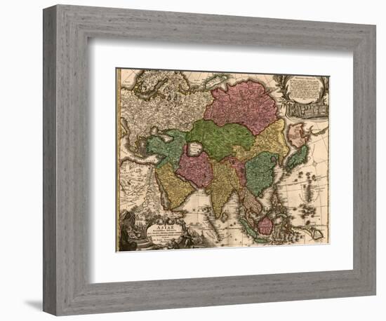 1724 Map of Asia and Islands of the East Indies. Central and Western Asia are Occupied by Tatars-null-Framed Premium Giclee Print