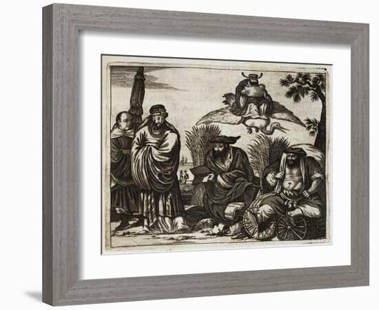 17th-Century Engraving Depicting Chinese Merchants Consulting Fortune Tellers-null-Framed Giclee Print