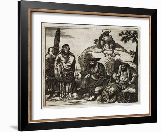 17th-Century Engraving Depicting Chinese Merchants Consulting Fortune Tellers-null-Framed Giclee Print