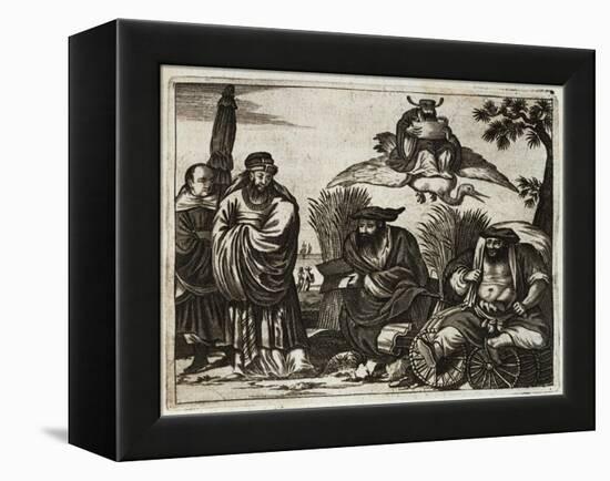 17th-Century Engraving Depicting Chinese Merchants Consulting Fortune Tellers-null-Framed Premier Image Canvas