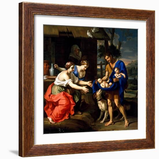 17th century painting of the shepherd Faustulus presenting infants Romulus and Remus to his wife.-Vernon Lewis Gallery-Framed Art Print