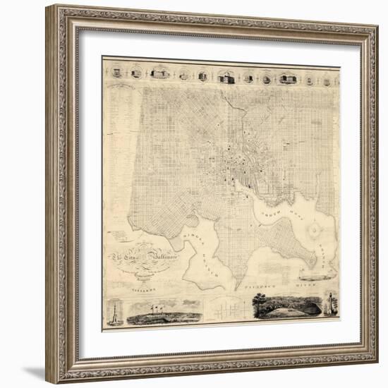 1822, Baltimore Wall Map, Maryland, United States-null-Framed Giclee Print