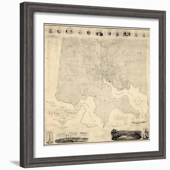 1822, Baltimore Wall Map, Maryland, United States-null-Framed Giclee Print