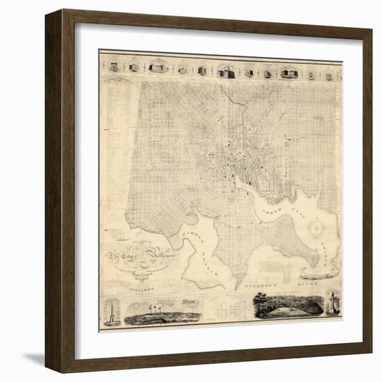 1822, Baltimore Wall Map, Maryland, United States-null-Framed Giclee Print