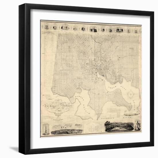 1822, Baltimore Wall Map, Maryland, United States-null-Framed Giclee Print