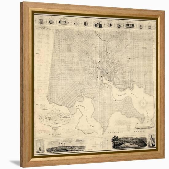 1822, Baltimore Wall Map, Maryland, United States-null-Framed Premier Image Canvas