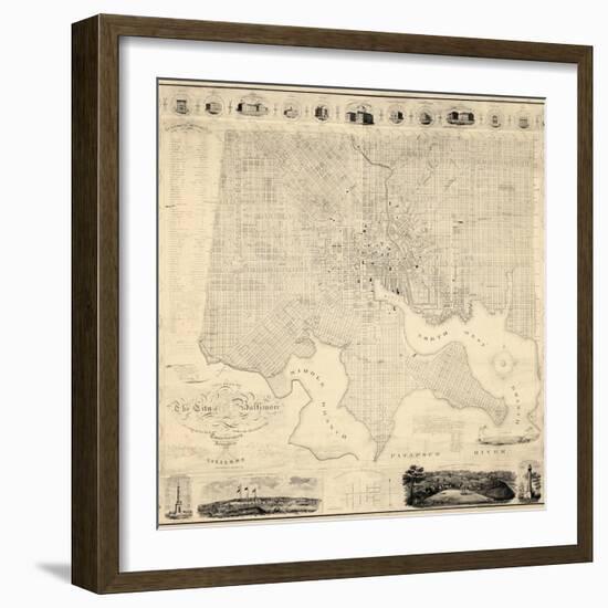 1822, Baltimore Wall Map, Maryland, United States-null-Framed Premium Giclee Print