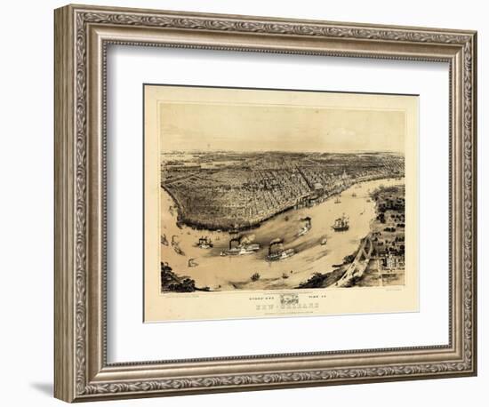 1851, New Orleans Bird's Eye View, Louisiana, United States-null-Framed Giclee Print