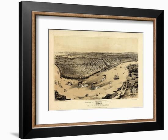 1851, New Orleans Bird's Eye View, Louisiana, United States-null-Framed Giclee Print