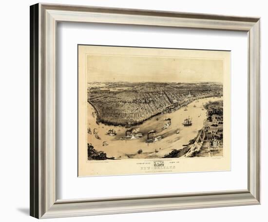 1851, New Orleans Bird's Eye View, Louisiana, United States-null-Framed Giclee Print