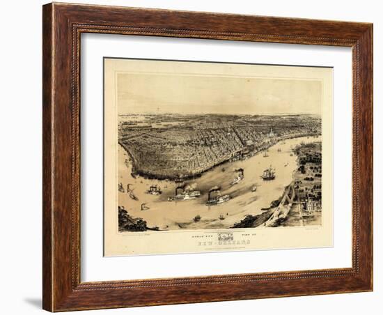 1851, New Orleans Bird's Eye View, Louisiana, United States-null-Framed Giclee Print