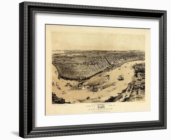 1851, New Orleans Bird's Eye View, Louisiana, United States-null-Framed Giclee Print