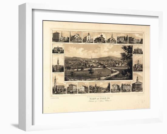 1852, York Bird's Eye View, Pennsylvania, United States-null-Framed Giclee Print