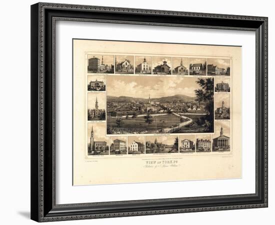 1852, York Bird's Eye View, Pennsylvania, United States-null-Framed Giclee Print