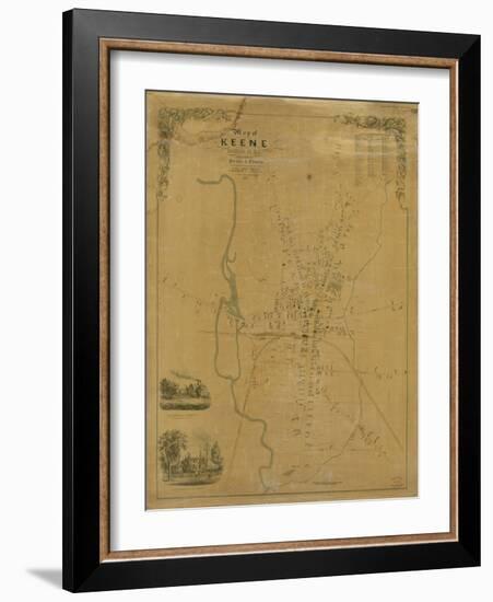 1853, Keene Wall Map, New Hampshire, United States-null-Framed Giclee Print