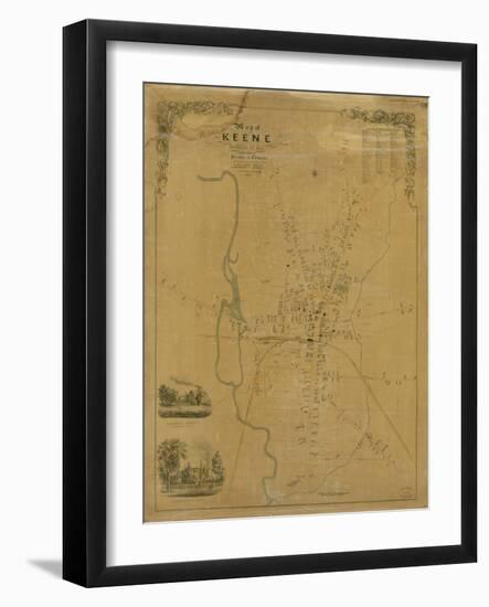 1853, Keene Wall Map, New Hampshire, United States-null-Framed Giclee Print