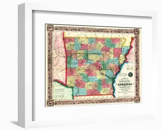 1854, Arkansas State Map, Arkansas, United States-null-Framed Giclee Print