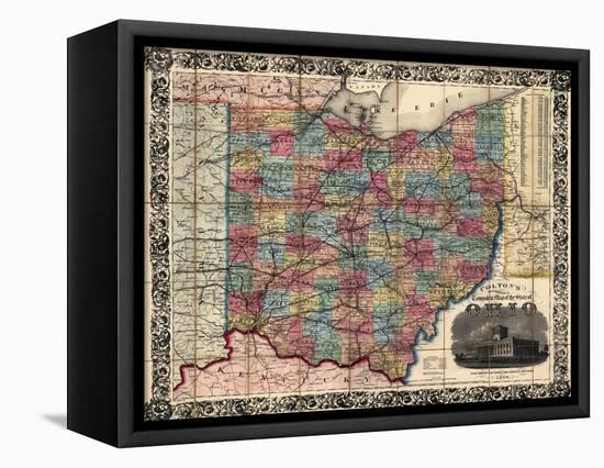 1854, Ohio State Map Township and Railroad Map, Ohio, United States-null-Framed Premier Image Canvas